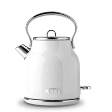 Heritage 7-Cup White Cordless Stainless Steel Retro Electric Kettle with Auto Sh