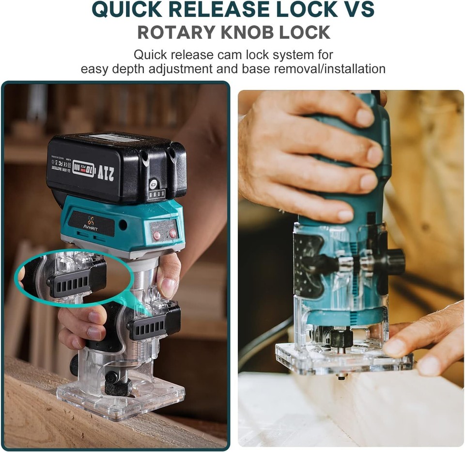 Cordless Compact Wood Palm Router Kit 1/4