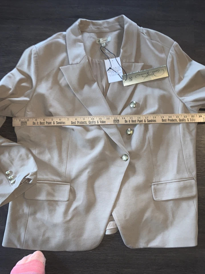 DG2 Diane Gilman 2 X бежевый кнопка спереди с подкладкой молнии карманы желтовато-коричневый Blazer Куртка Пальто - Изображение 4 из 4