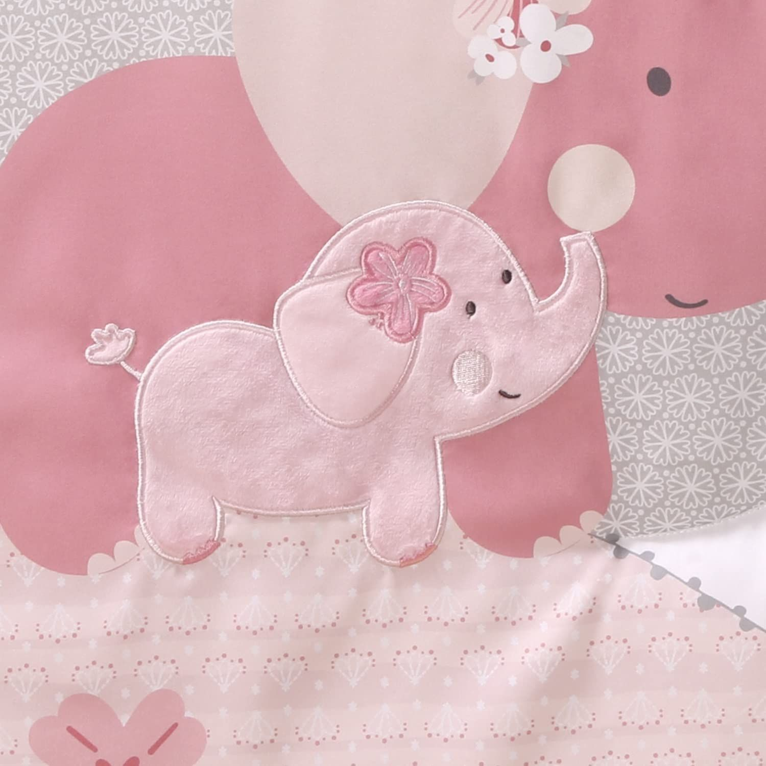 The Peanutshell Pink Elephant Crib Bedding Set for Baby Girls, 3 Pink
