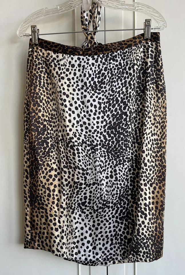 Leopard Print SILK Skirt Size 6 Lined Back Zip Belt Chic Elegant Anne Klein - Image 3 of 4