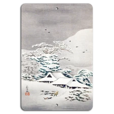 Tranquil Winter Village: Serene Snowy Scene Metal Sign