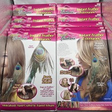 Hair Extensions x10 Style As Seen On T.V. Snap On Feathers Peacock Clip Natural