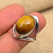 Natural Tiger Eye Gemstone Ring Handamde Ring 925 Sterling Silver Boho Ring Gift