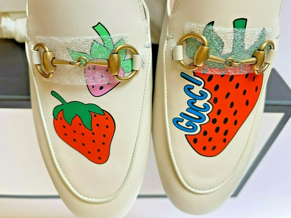 Nuevo Auténtico Gucci Princetown Fresa Mocasín Mules Pisos Eur 37.5 / EE. UU. 7.5