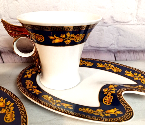 GNA Fine Porcelain Navy, Gold White 2 Cups and Saucers Set in Box - Picture 8 of 11