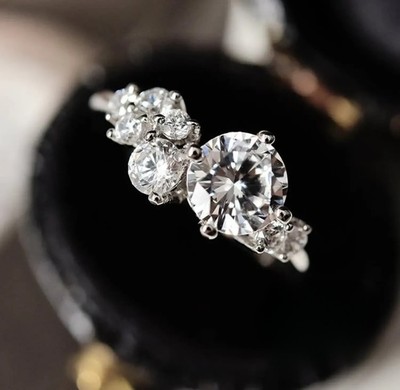 Moissanite Cluster Engagement Ring Solid 14K White Gold Round Cut 2.00 Carat