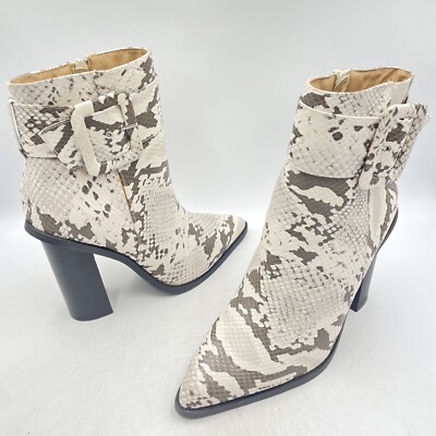 MISSGUIDED IVORY SNAKE ANKLE BOOTS PRINT FAUX LEATHER POINTED TOE HIGH Size  UK UK