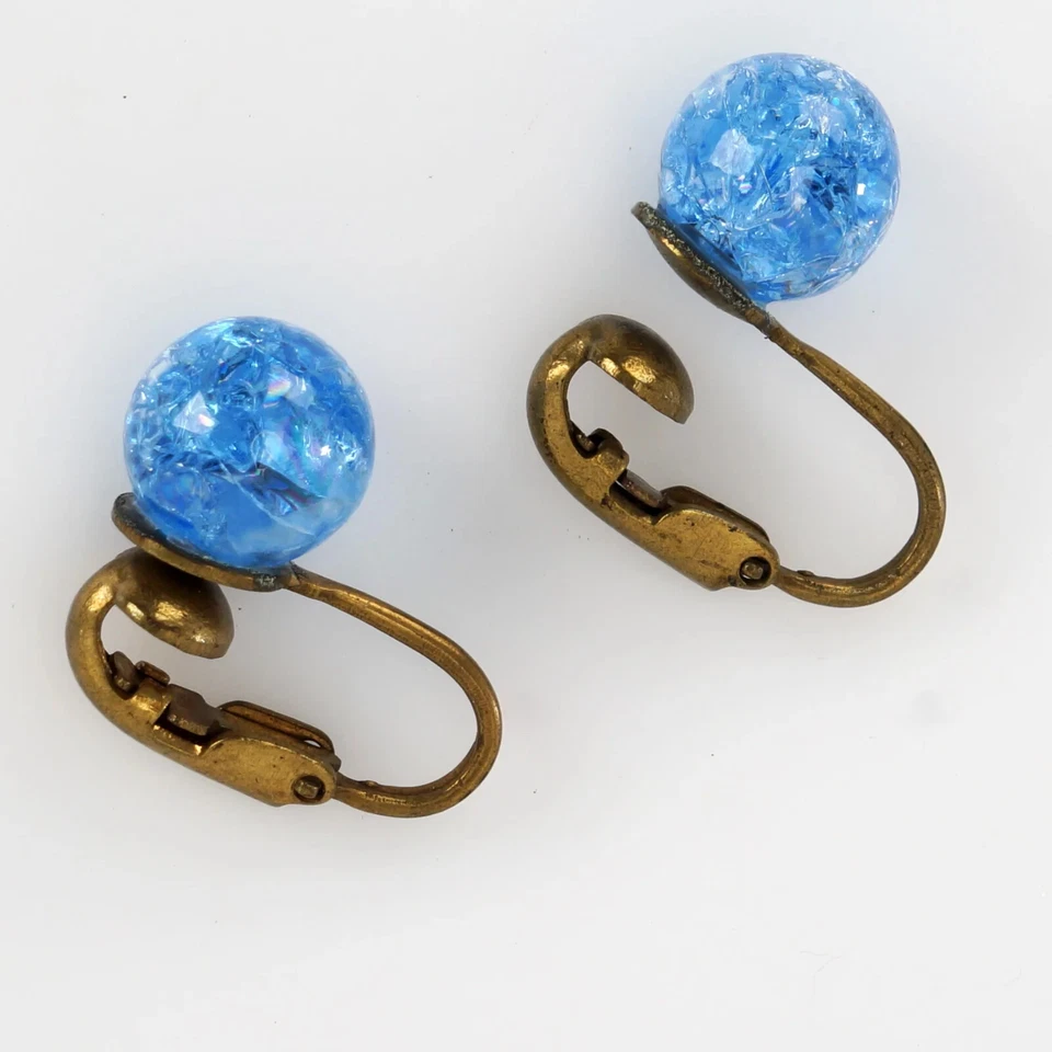 Conjunto de joyería vintage de cuentas de vidrio de hielo agrietado azul Foto 3 de 4