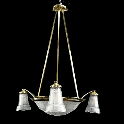 ART DECO Deckenlampe Lüster P. Maynadier Hängelampe Bronze, 1930er