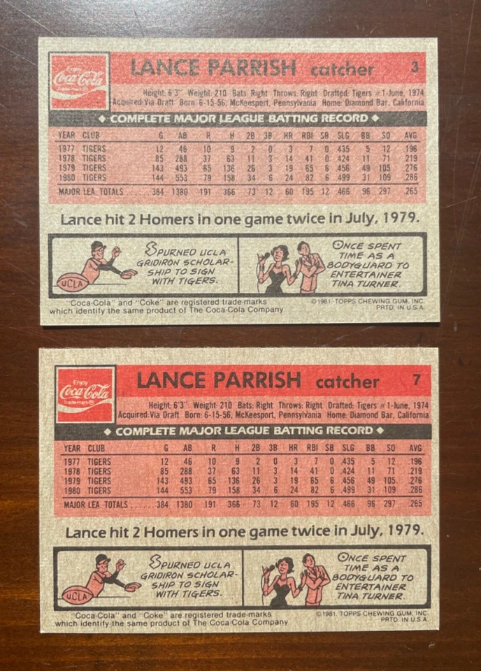 Prototipo Coca Cola 1981 Topps Coca-Cola - #3 Lance Parrish - Tigres * Muy raro Foto 4 de 4