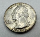 1964 Denver Mint USA Washington Quarter Dollar 90% Silver 25c Coin Mint D B08