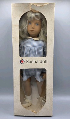 VTG 16'' Sasha Doll 107 Blonde Gingham, Blue Eyes w/Wrist Tag & Box - Made in UK