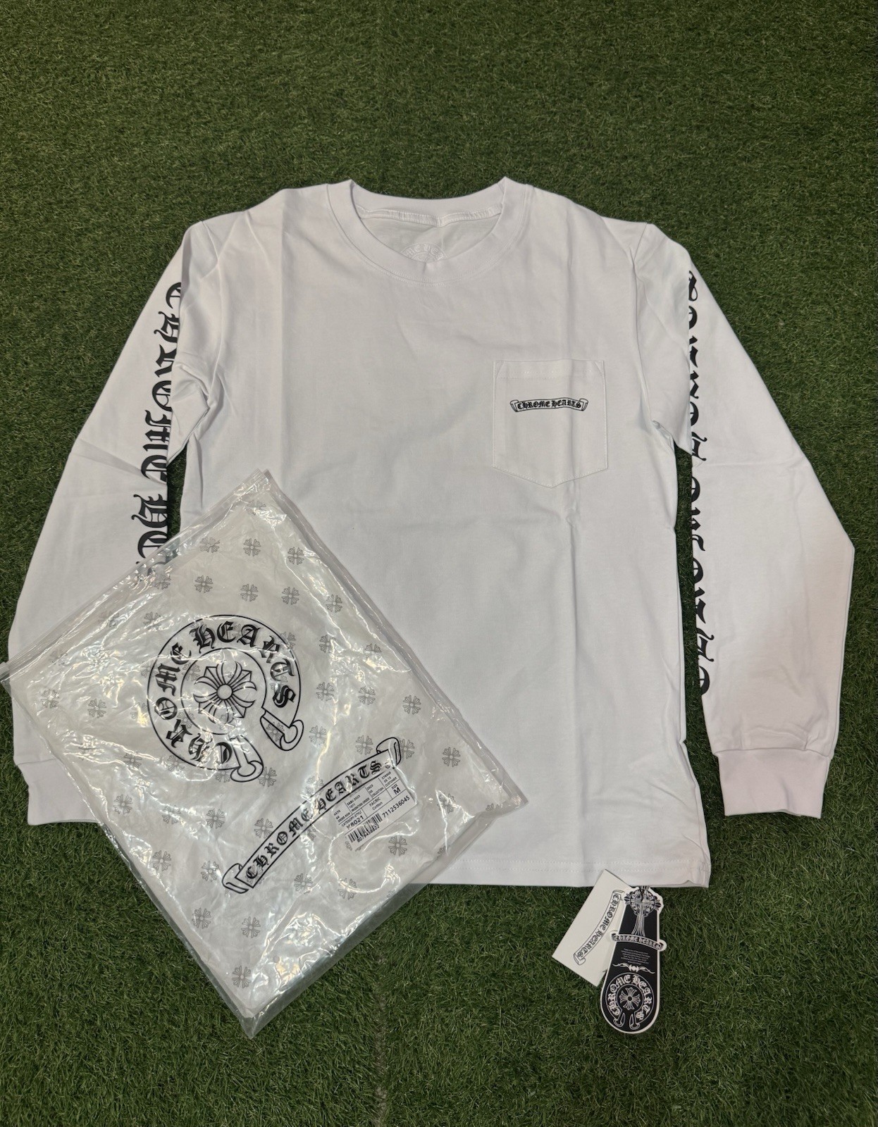 Chrome Hearts Men's White Graphic Logo Pocket Long Sleeve T-Shirt Size M