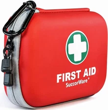 150 Pieces Mini First Aid Kit - Small Medical Kit with Hard Shell - Red