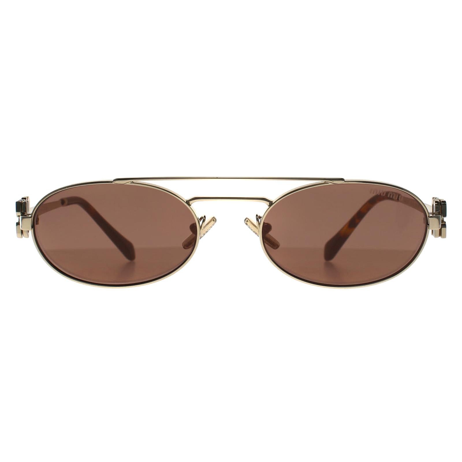 Miu Miu Women's Gold/Brown Mu 54Zs Zvn70d Woman Sunglasses Metal Round Normal Mirror - Image 2