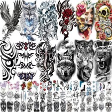 80 Sheets Temporary Tattoos Stickers, Fake Body Arm Chest Medium, Multicolor