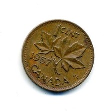 1957 Canada Canadian Penny 1 Cent Coin Queen Elizabeth II (#2)