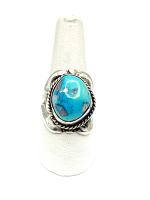 VTG Sterling Sand Cast Ring High Dome Turquoise SZ 10 Heavy Gage Native American