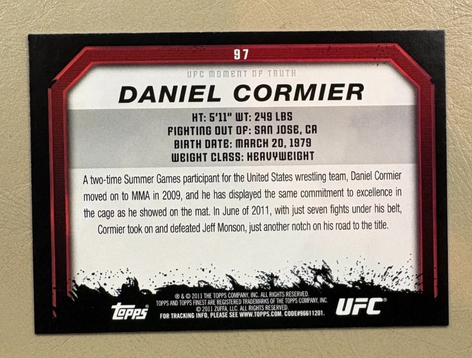 Daniel Cormier 2011 Topps UFC Moment of Truth #97 Gold Parallel RC Rookie - Image 2 of 2