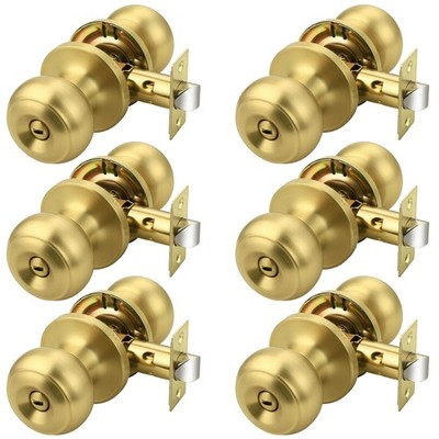 Probrico Brushed Brass Door Knobs For Bedroom Bathroom Interior Door Knob Round