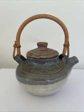 Japanese Style Ceramic Tea Pot with Lid Blue and White Glaze for Home