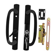 Offset Position Sliding Patio Glass Door Balck Keyed Handles Mortise Lock