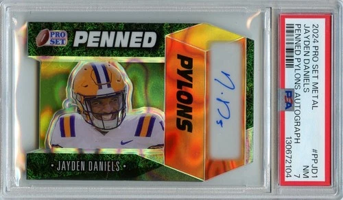 2024 Pro Set Metal Jayden Daniels PENNED PYLONS Rookie Auto #'D 2/10 PSA 7 Rare