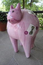 Hand Painted Ceramic Pink Cat Bank with Long Legs Heart Flower Lipstick