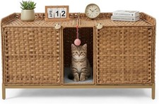 Cat Litter Box Enclosure Furniture,Handwoven Rattan Cat Houses,Hidden Washroom