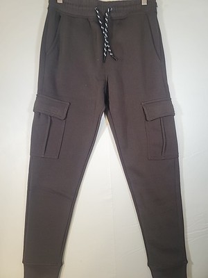 Mens Hype charcoal cargo jogger pants with an elastic drawstring waistband...