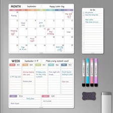 Magnetic Dry Erase Calendar White Board Set for Fridge - Monthly  Weekly