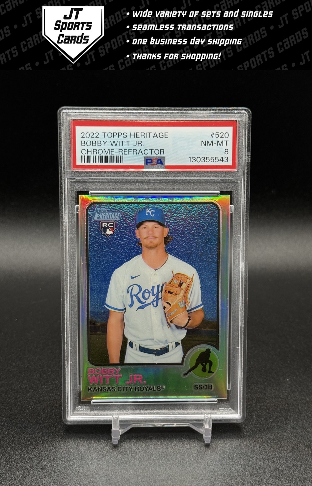 2022 Topps Heritage Bobby Witt Jr. 520 RC Chrome Refractor /673 PSA 8 Royals