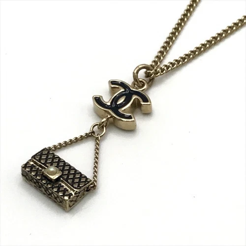 CHANEL Coco Mark Matelassé Pearl Bag Motif Necklace G