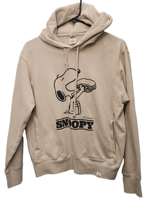 Uniqlo UT Peanuts Snoopy Hoodie Beige Cream Small Graphic Print Pullover Kawaii