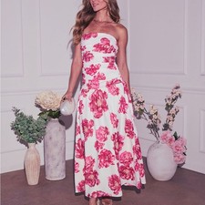 Flying Tomato Strapless Dress Pink Floral White XS