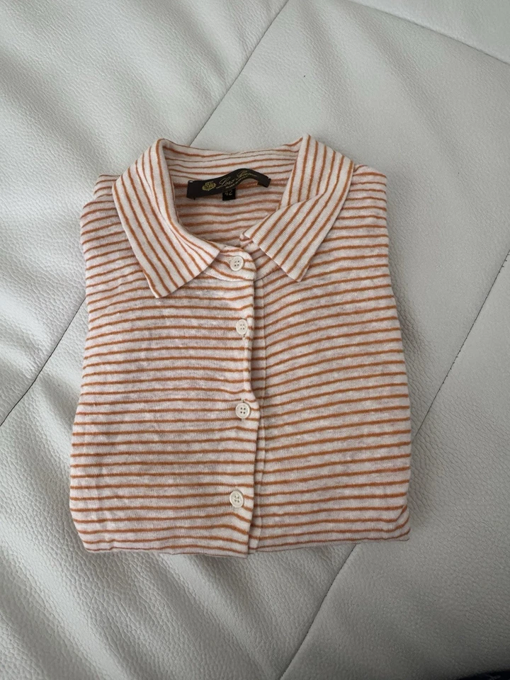 Polo para mujer Loro Piana de lino blanco con rayas naranjas Foto 2 de 4