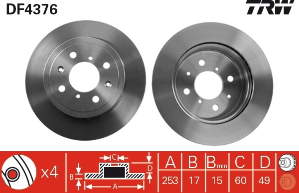 Disque de frein TRW DF4376 pour Opel Agila essence et diesel de 240mm