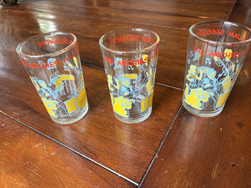 Vintage 1971 Archie Comics Archies Having a Jam Session Lot 3 Jelly Jar Glasses
