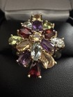 925 Sterling Silver Vermeil /Multi Genuine Gemstone Cluster Ring  — photo 1