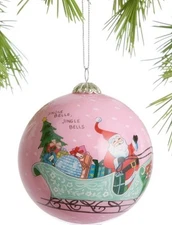 World Market Li Bien Santa’s Sleigh Classic 2024 Pink Glass Ball Ornament In Box