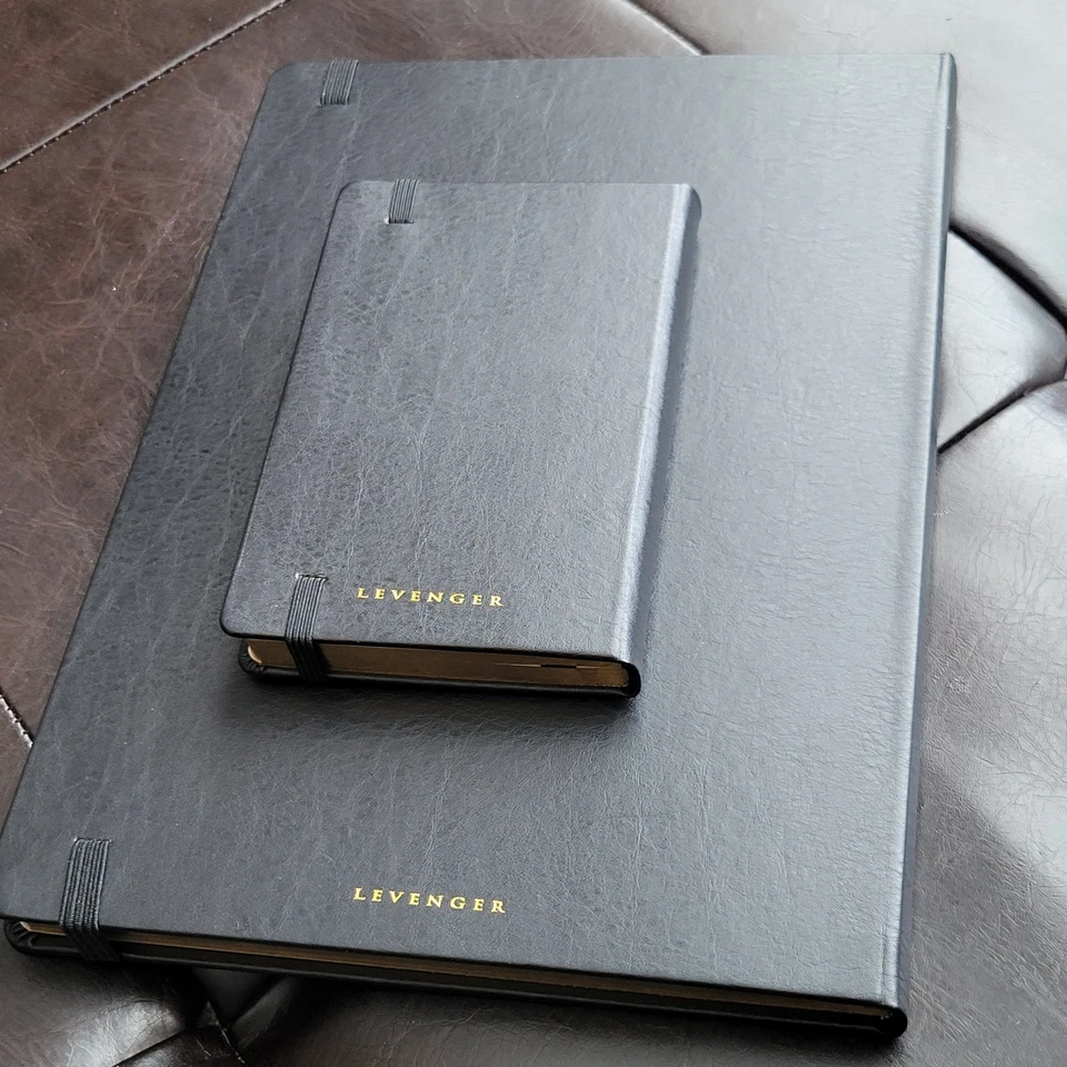 Levenger Luxe Leather Notebook & Pocket Notebook 192 Ruled Sewn Gold Gilt Edged - Image 3 of 4