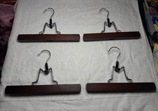 Lot Of 4 Wood  Steel Clamp Lock Pants Slacks Skirt Hangers