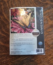 Dimensions Kit 7232 - Butterfly On Zinnia. Finished Piece 5x5" - UNOPENED