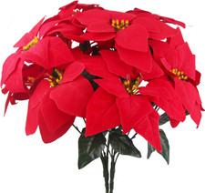 2 Pcs Poinsettias Artificial Christmas Flowers Red Poinsettia Bushes for Christm