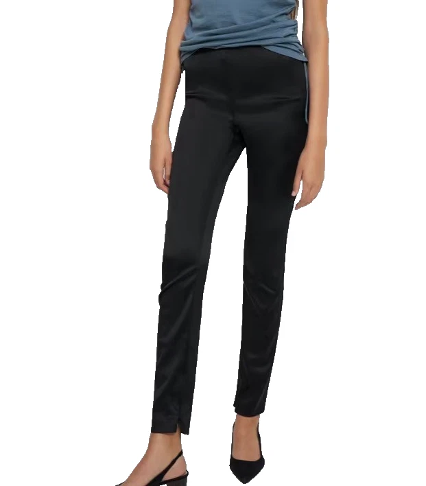 Legging ajustado Theory marrón satinado elástico cremallera al tobillo talla 2 Foto 4 de 4