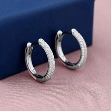 2 CT Round Cut White Moissanite Huggie Hoop Earrings 14k White Gold Plated