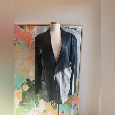 Calvin Klein Black Genuine Leather Blazer Jacket Women s Lined Career Classic