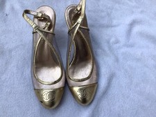 Chanel Vintage Gold And Clear Sling Back Shoes With Logo Size 36.5C 6 , Italy.