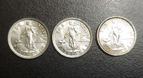 1937 1938 1941-M US Philippines 10 Centavos Silver Unc Lot Coins Princess KM 181